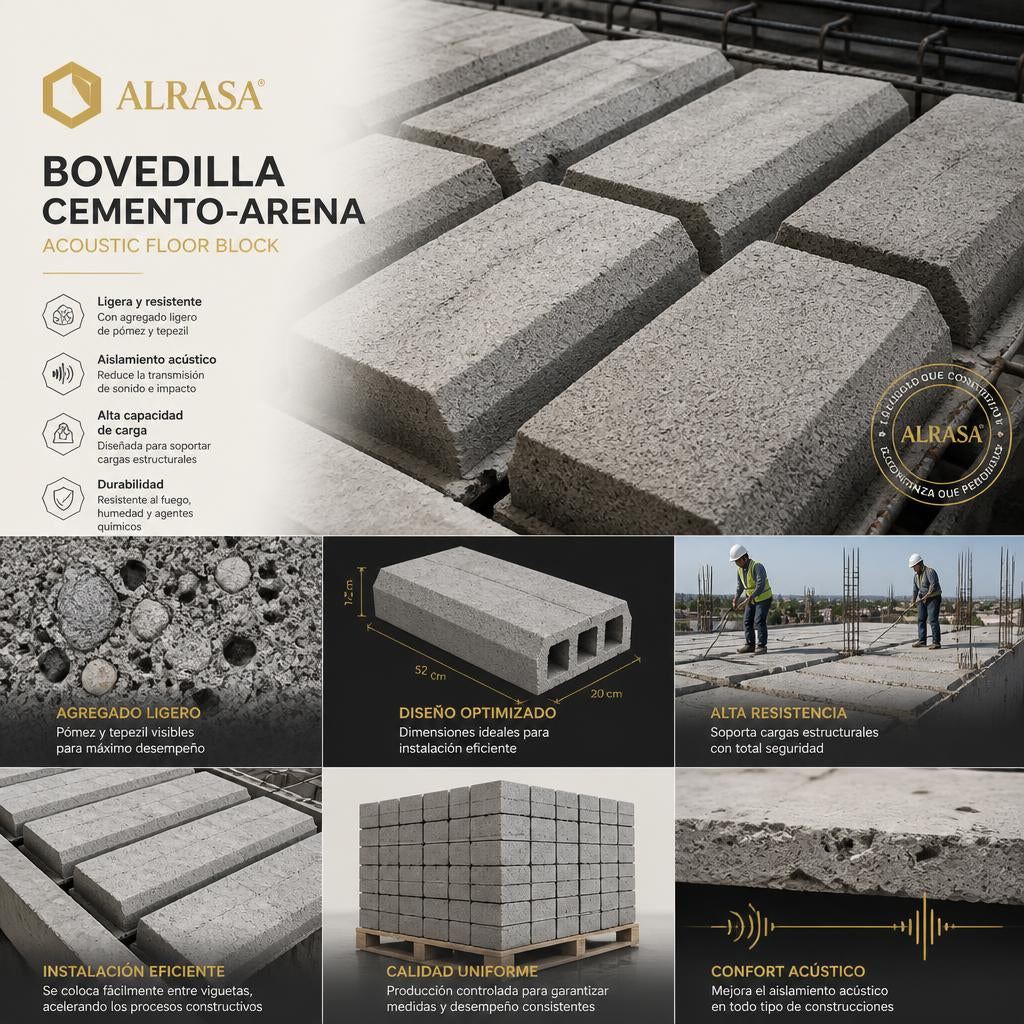 Bovedilla Cemento-Arena | Máxima Durabilidad | Aislamiento Acústico | Alrasa